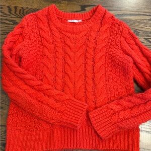 Vibrant Red Cable Knit Sweater